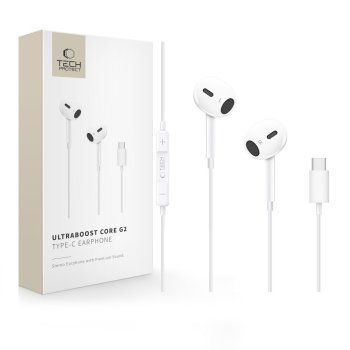 Ausinės Tech-Protect Ultraboost Core G2 USB-C, baltos