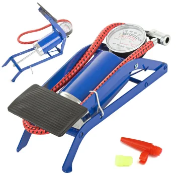 Foot Pump for Cars and Bicycles with Pressure Gauge and Adapters, 7 Bar / 100 PSI