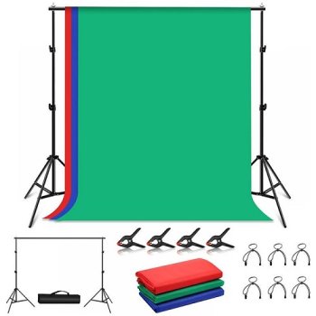 Puluz fotostudijos fono stovų rinkinys su fonais 2x2m RGB