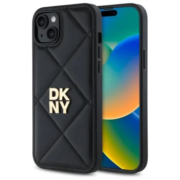 DKNY Quilted Stack Logo dėklas, skirtas iPhone 15 Plus, juodas