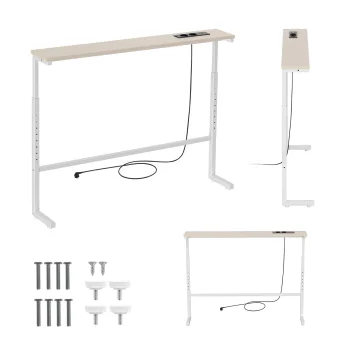 Konsolinis staliukas su įkrovimo lizdais Maclean MC-140 W, 62–83 cm, baltas su kaimiško stiliaus stalviršiu