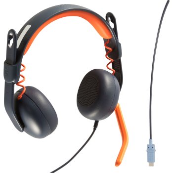 Logitech Zone Learn laidinės ant ausų dedamos ausinės USB-A, mėlynos/oranžinės