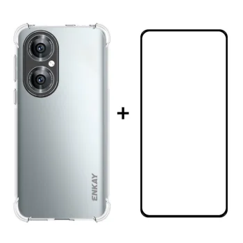 Huawei P50 ENKAY Four Corners Clear TPU Cover Case + Full Glue Tempered Glass