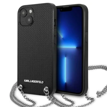 Karl Lagerfeld Leather Textured and Chain dėklas iPhone 13 / 14 / 15, juodas