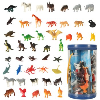 Ikonka Animal Figures Set (Sea, Wild, Farm, Dinosaurs), 48 pcs