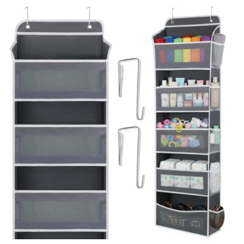 Over The Door Hanging Organizer Ruhhy 5 Shelves, Grey White