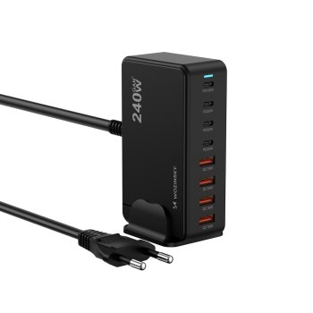 USB įkrovimo stotelė Wozinsky 240W GaN QC3, juoda