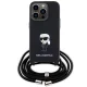 Karl Lagerfeld dėklas iPhone 15 Pro telefonui Saffiano Ikonik Crossbody, juodas