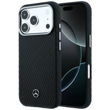 Mercedes Leather Semi Wrap Wood Effect MagSafe dėklas iPhone 17 Pro, juodas