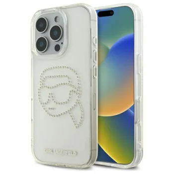 Karl Lagerfeld dėklas iPhone 16 Pro Max telefonui IML Rhinestones Karl Head