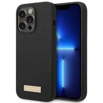 Guess Silicone Logo Plate MagSafe Case for iPhone 14 Pro - Black