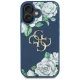 Guess Grained Roses Big 4G Logo dėklas iPhone 16, mėlynas