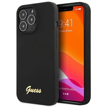 Guess iPhone 13 Pro Max Case Silicone Script Gold Logo, Black