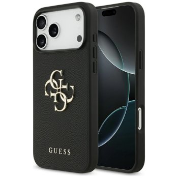 Guess Grained Big 4G & Classic Logo dėklas iPhone 17 Pro Max, juodas