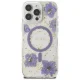 Guess Resin Flowers MagSafe dėklas iPhone 16 Pro Max telefonui, violetinis