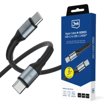 3mk Hyper Cable N-SERIES USB-C į USB-C laidas 1m 240W, juodas