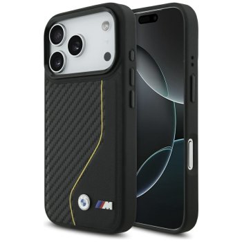 BMW dėklas iPhone 17 Pro telefonui M Carbon Line & Logo MagSafe, juodas / geltonas