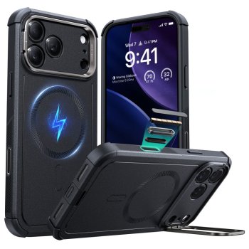 ESR Cyber Kickstand MagSafe dėklas telefonui iPhone 17 Pro, juodas