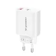Sieninis įkroviklis Wozinsky WLS-20W, 20 W, USB-A ir USB-C, su 1 m USB-C laidu, baltas
