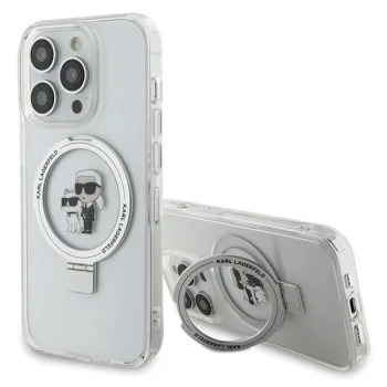 Karl Lagerfeld dėklas iPhone 15 Pro Max su Ring Stand ir MagSafe, baltas