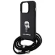Karl Lagerfeld dėklas iPhone 15 Pro telefonui Saffiano Ikonik Crossbody, juodas