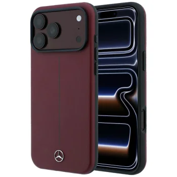 Mercedes Leather Semi Wrap Iconic Line MagSafe dėklas telefonui iPhone 18 Pro Max / 17 Pro Max, bordo