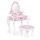 ECOTOYS Wooden Kids Vanity Table Set with Mirror, Stool and 7 Accessories
