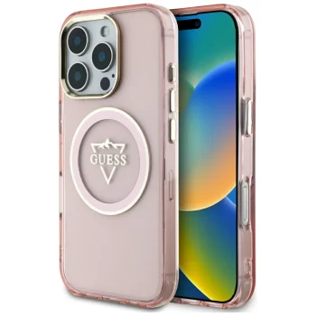 Guess iPhone 16 Pro Max Case IML Metal Mountain Logo MagSafe, Pink