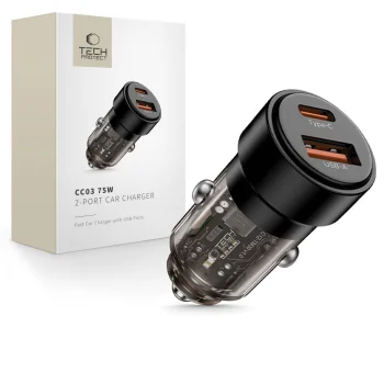 Tech-Protect CC03 automobilinis įkroviklis, 2-port PD 75W, juodas