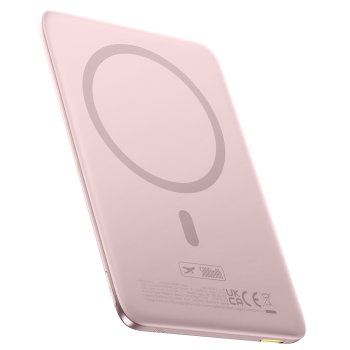 Baseus PicoGo AM41 5000mAh 20W Ultra-Slim Power Bank MagSafe Compatible with Baseus Simple USB-C 60W 30cm Cable - Pink