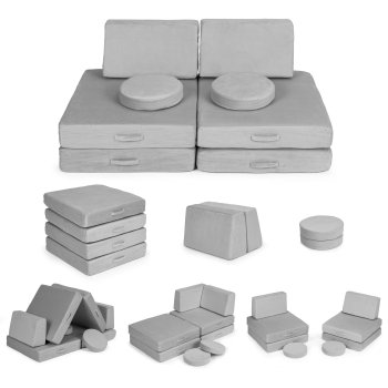 Ecotoys TMSRT-14 didelė modulinė vaikiška sofa, 8 dalių, pilka