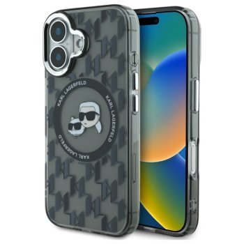 Karl Lagerfeld dėklas iPhone 16 telefonui IML Monogram Karl&Choupette MagSafe, juodas