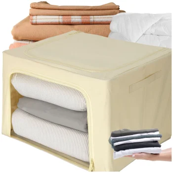 66L Storage Organizer Bag with Frame for Clothes and Bedding, Cream