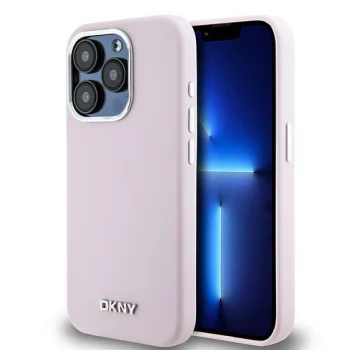 DKNY Liquid Silicone Small Metal Logo MagSafe dėklas iPhone 14 Pro, rožinis