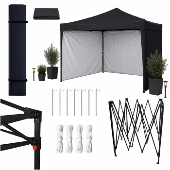 LUARO Garden Pavilion 3x3 m, 3 Walls, Black