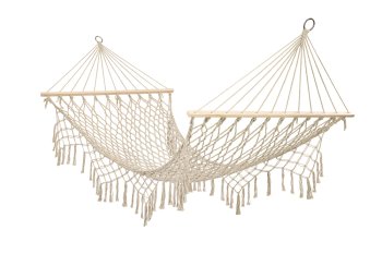 Brazilian Boho Garden Hammock with Fringes 200cm 150kg, Ecru