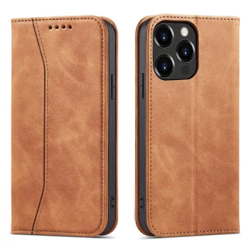Magnet Fancy Wallet Case for iPhone 13 Pro Max with Card Holder and Stand, Brown