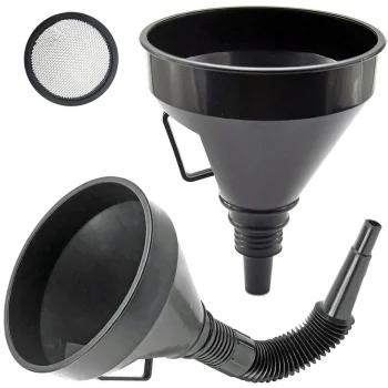 Fuel and Oil Funnel with Strainer and Flexible Hose, 14.5cm