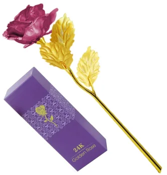 Eternal Gold Rose with Purple Petals Gift