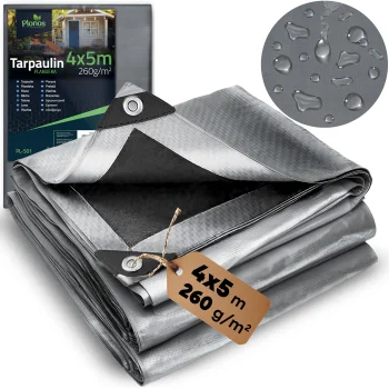 Plonos PL-501 Tarpaulin 500 x 400 cm, 260 g/m2, Silver/Black