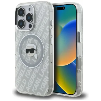 Karl Lagerfeld IML Karl Head Logo MagSafe dėklas iPhone 16 Pro Max, pilkas