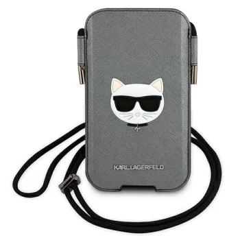 Karl Lagerfeld Saffiano Ikonik Choupette Head telefono dėklas-rankinė, pilkas