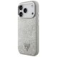 Guess Glitter Triangle Logo MagSafe dėklas iPhone 17 Pro telefonui, sidabrinis