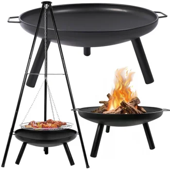 Lauko laužavietė su trikoju statyvu ir grotelėmis, 58 cm