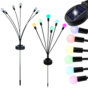 Saulės energijos sodo šviestuvai rutuliukai RGB, 2 vnt. (po 6 LED), 70 cm