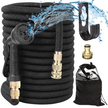 Išsitempianti sodo žarna su purkštuvu ir kabliu, 15-45m, juoda
