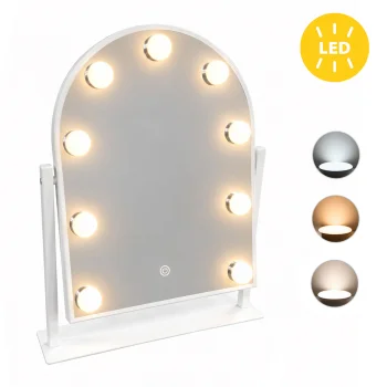 ModernHome LED kosmetinis veidrodis 30x40 cm su 9 lemputėmis ir 3 šviesos tonais