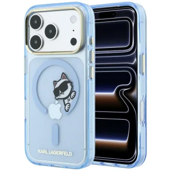 Karl Lagerfeld Peekaboo Logo MagSafe dėklas telefonui iPhone 18 Pro / 17 Pro, šviesiai mėlynas