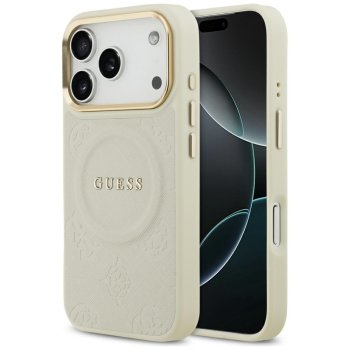 Guess Peony Hot Stamp MagSafe dėklas iPhone 17 Pro telefonui, smėlio spalvos