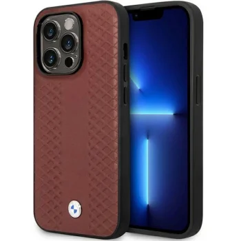 BMW Leather Diamond Pattern dėklas skirtas iPhone 14 Pro Max, Bordo